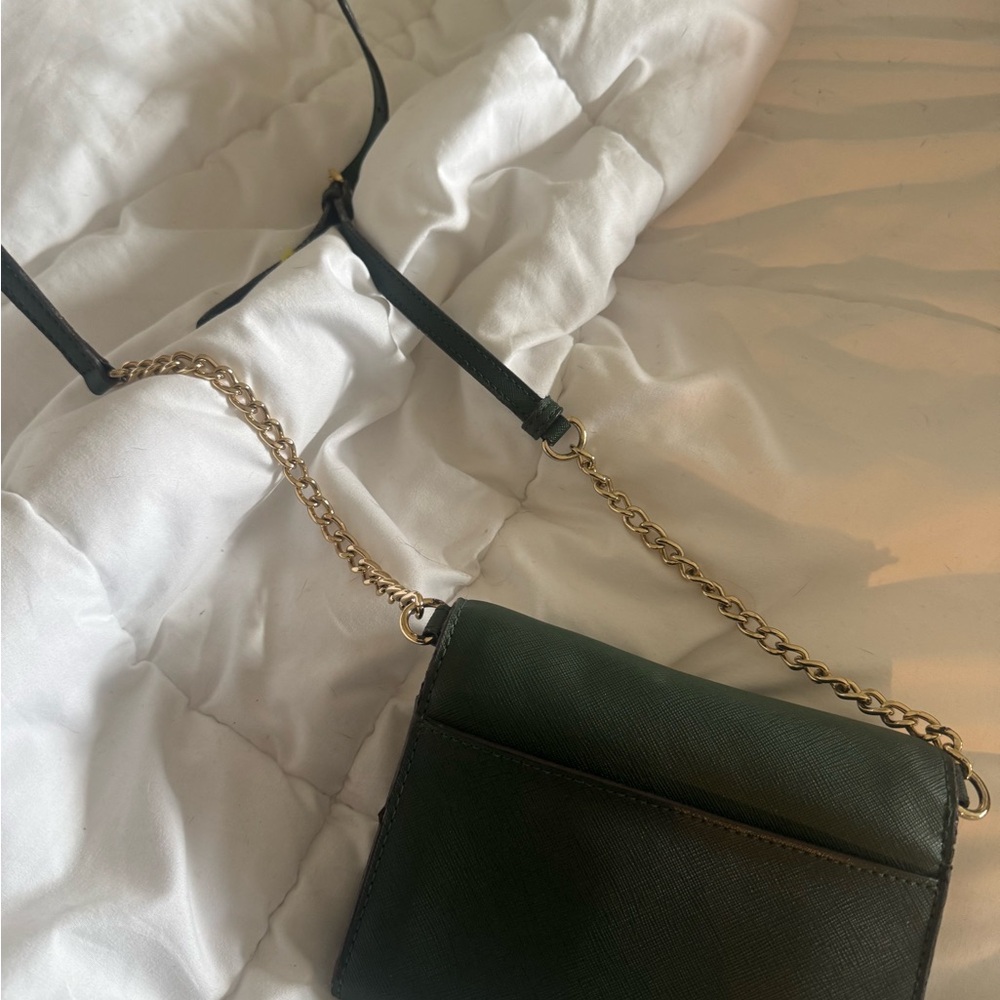 Michael Kors Dark Green Crossbody Bag with Gold Chain